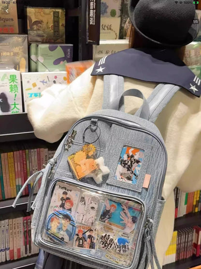 Light blue Large Capacity Anime Denim Bookbag for School Commute  Anime Fans Tristar Online