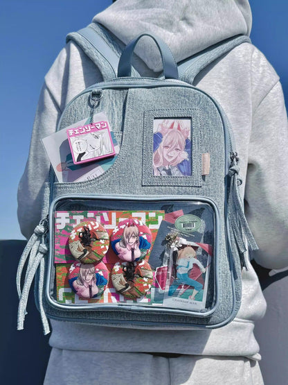 Light blue Large Capacity Anime Denim Bookbag for School Commute  Anime Fans Tristar Online
