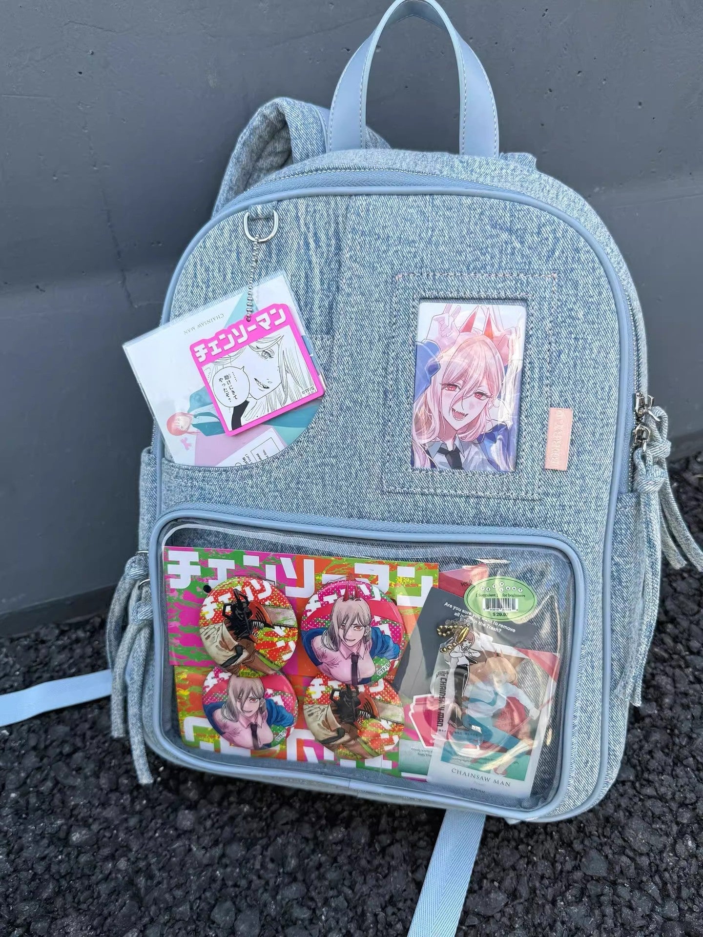Light blue Large Capacity Anime Denim Bookbag for School Commute  Anime Fans Tristar Online