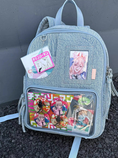 Light blue Large Capacity Anime Denim Bookbag for School Commute  Anime Fans Tristar Online