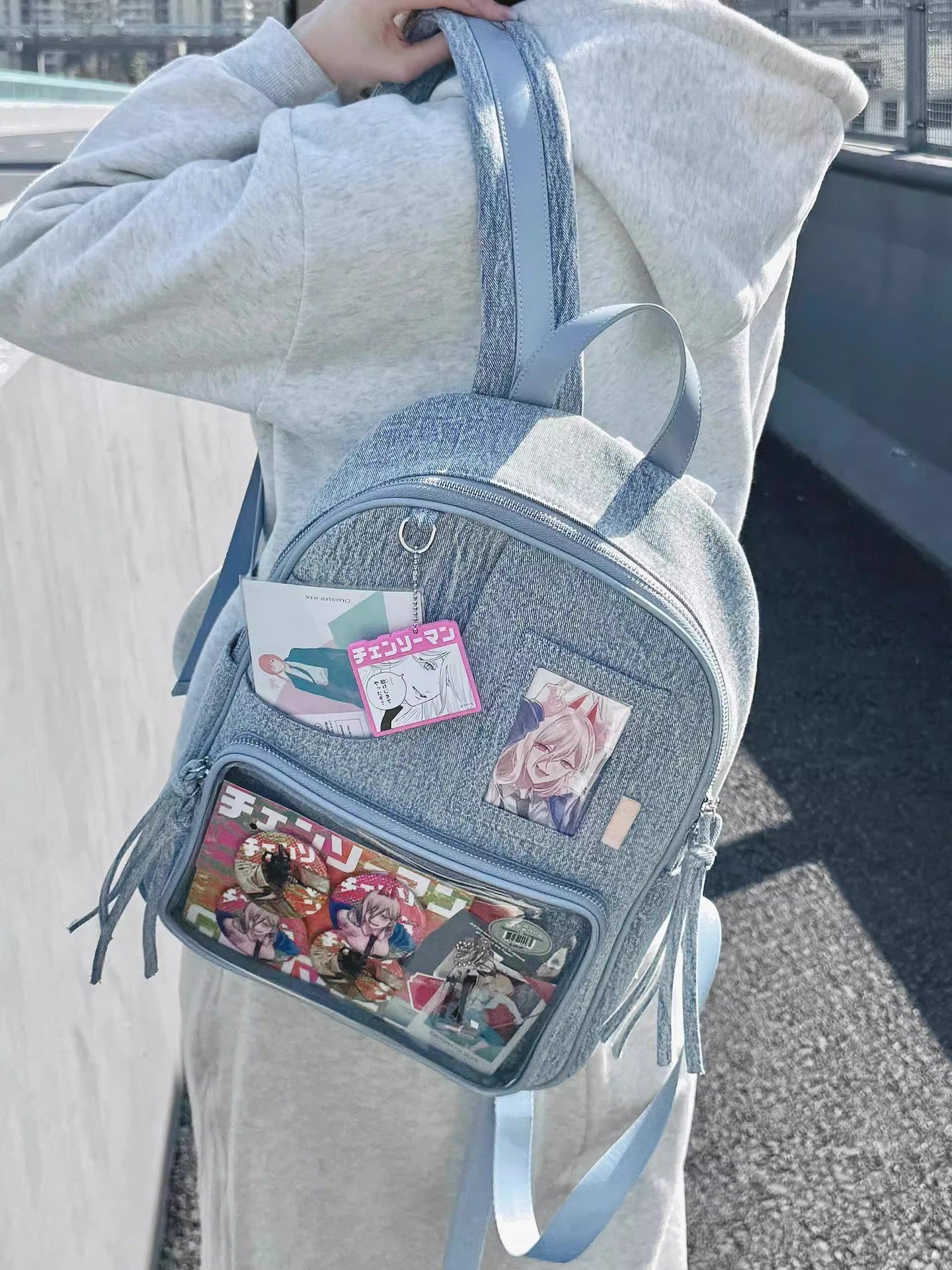Light blue Large Capacity Anime Denim Bookbag for School Commute  Anime Fans Tristar Online