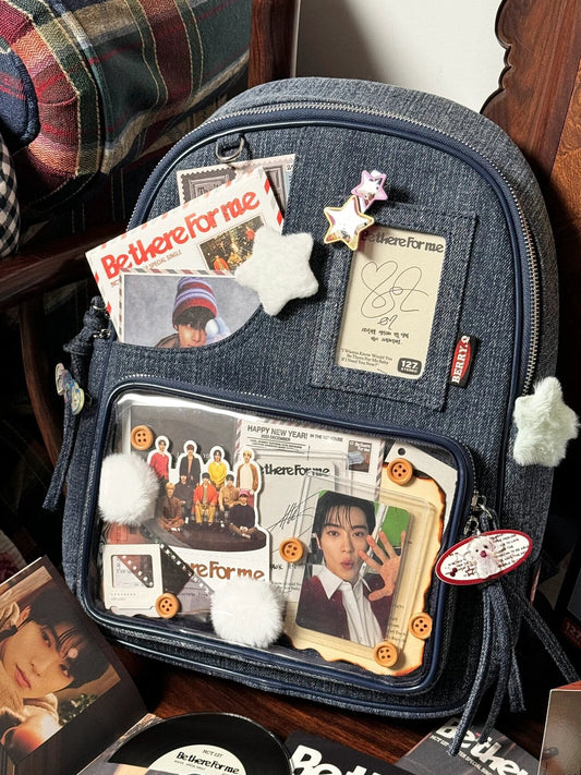 Dark blue Large Capacity Anime Denim Bookbag for School Commute  Anime Fans Tristar Online