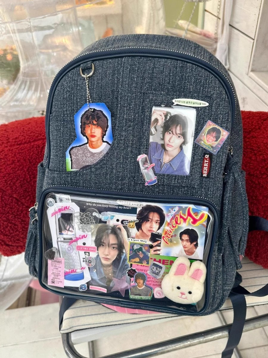 Dark blue Large Capacity Anime Denim Bookbag for School Commute  Anime Fans Tristar Online