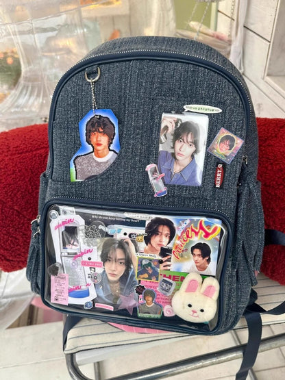 Dark blue Large Capacity Anime Denim Bookbag for School Commute  Anime Fans Tristar Online