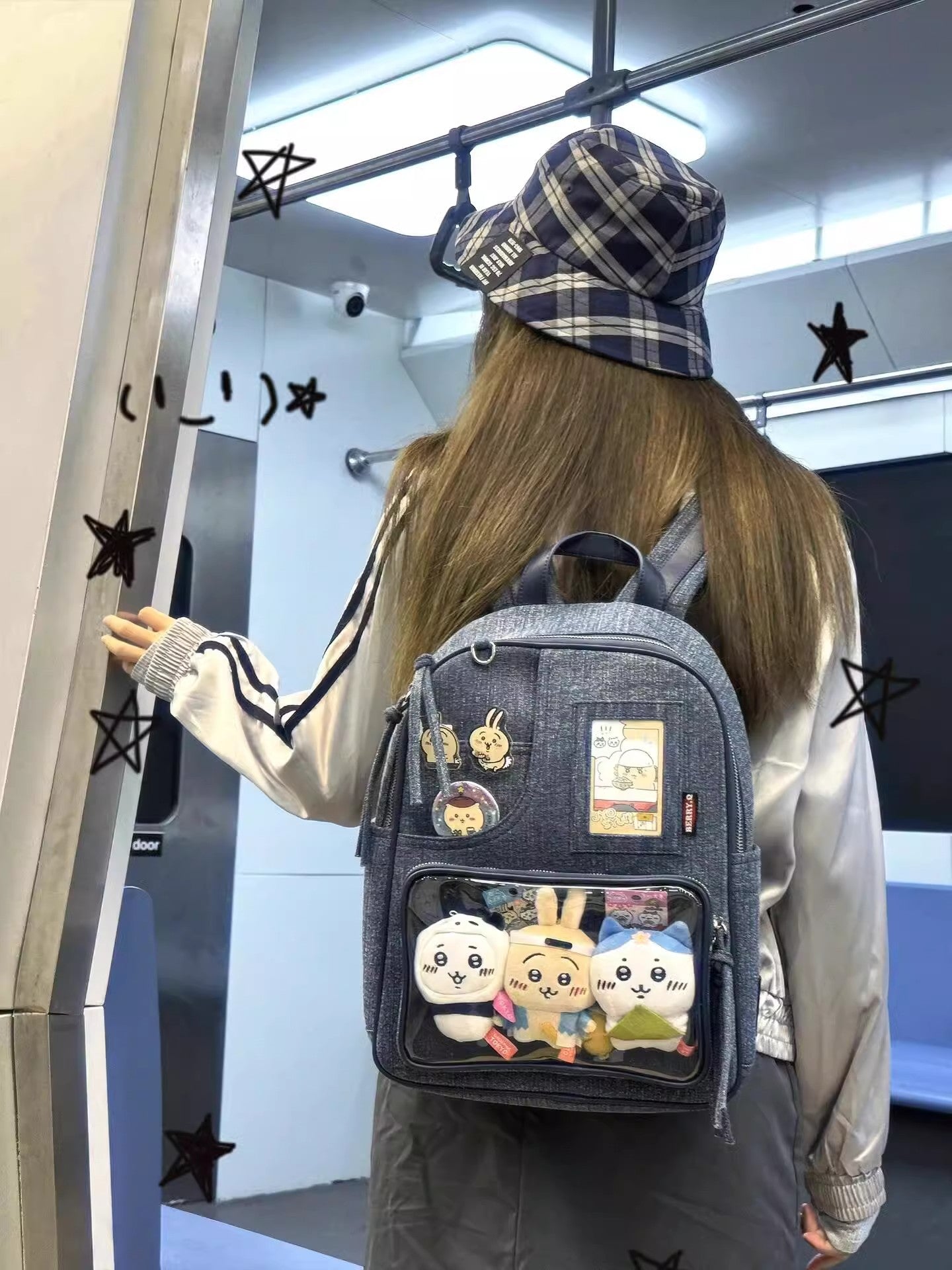 Dark blue Large Capacity Anime Denim Bookbag for School Commute  Anime Fans Tristar Online