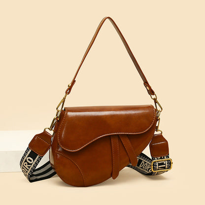 Brown Chic Saddle Crossbody Bag with Wide Guitar Strap - PU Leather Tristar Online