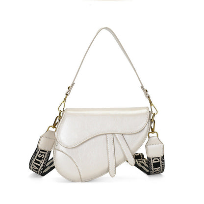 White Chic Saddle Crossbody Bag with Wide Guitar Strap - PU Leather Tristar Online