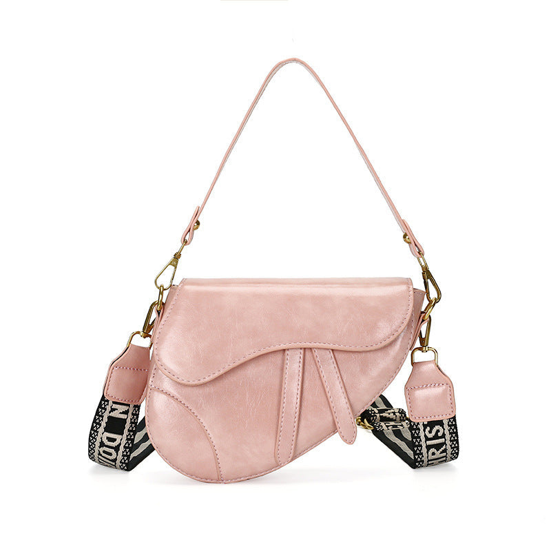Pink Chic Saddle Crossbody Bag with Wide Guitar Strap - PU Leather Tristar Online