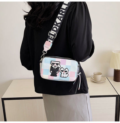 Pink plaid Unique Doodle Print PU Leather Bag - Lightweight Crossbody with Character Tristar Online