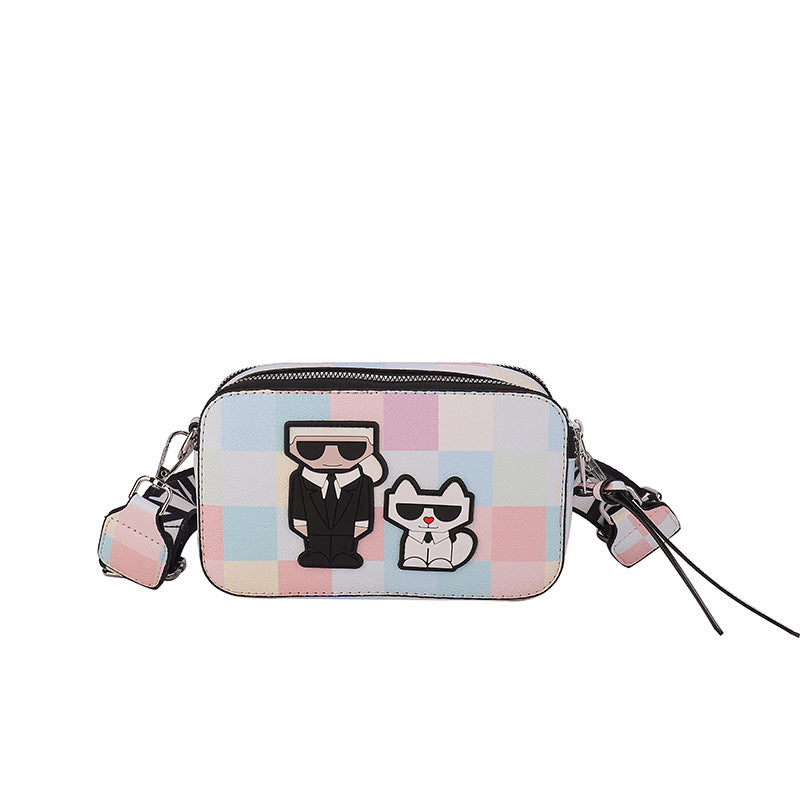 Pink plaid Unique Doodle Print PU Leather Bag - Lightweight Crossbody with Character Tristar Online