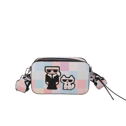 Pink plaid Unique Doodle Print PU Leather Bag - Lightweight Crossbody with Character Tristar Online