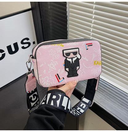 Pink Unique Doodle Print PU Leather Bag - Lightweight Crossbody with Character Tristar Online