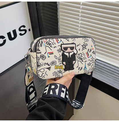 Beige Unique Doodle Print PU Leather Bag - Lightweight Crossbody with Character Tristar Online
