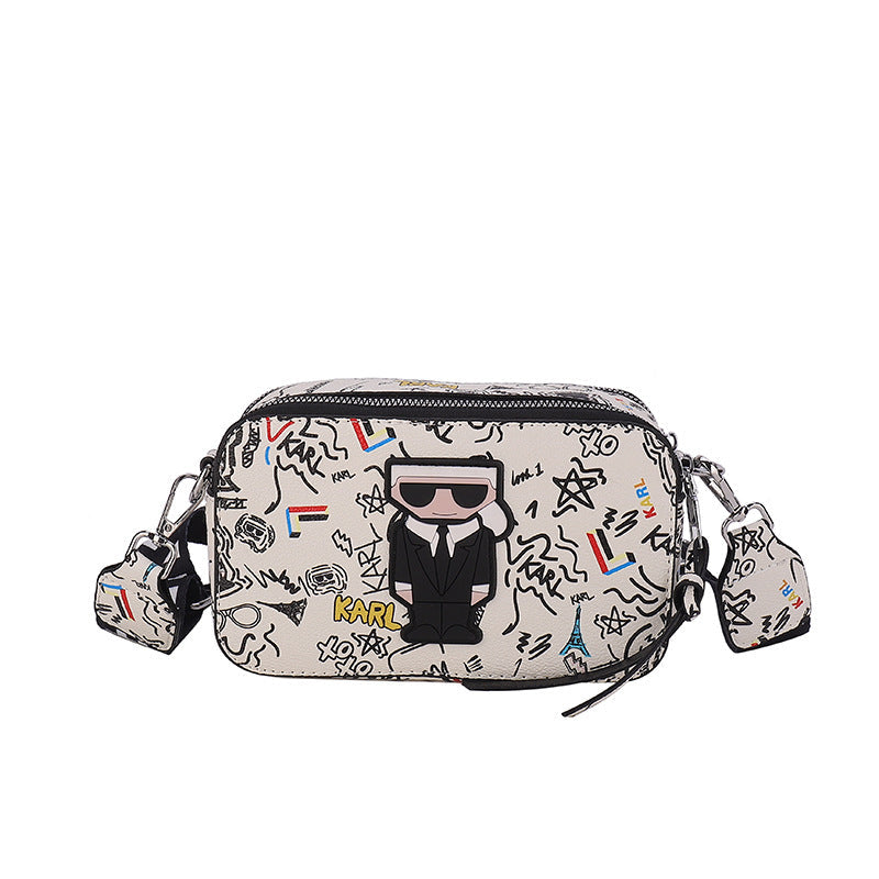 Beige Unique Doodle Print PU Leather Bag - Lightweight Crossbody with Character Tristar Online