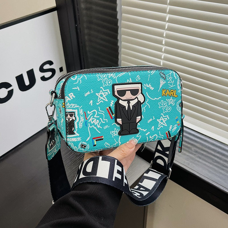 Blue Unique Doodle Print PU Leather Bag - Lightweight Crossbody with Character Tristar Online