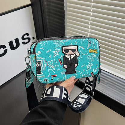 Blue Unique Doodle Print PU Leather Bag - Lightweight Crossbody with Character Tristar Online