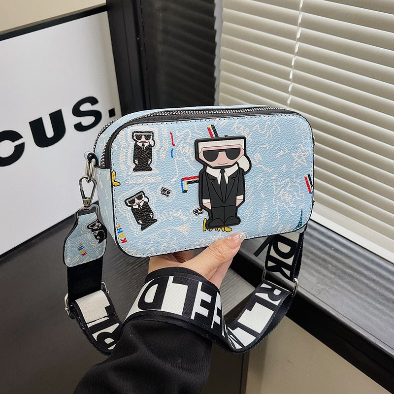 Light blue Unique Doodle Print PU Leather Bag - Lightweight Crossbody with Character Tristar Online