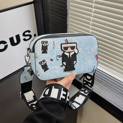 Light blue Unique Doodle Print PU Leather Bag - Lightweight Crossbody with Character Tristar Online