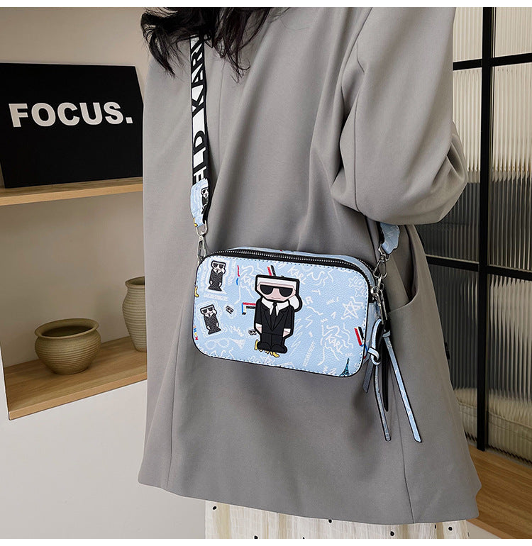 Light blue Unique Doodle Print PU Leather Bag - Lightweight Crossbody with Character Tristar Online