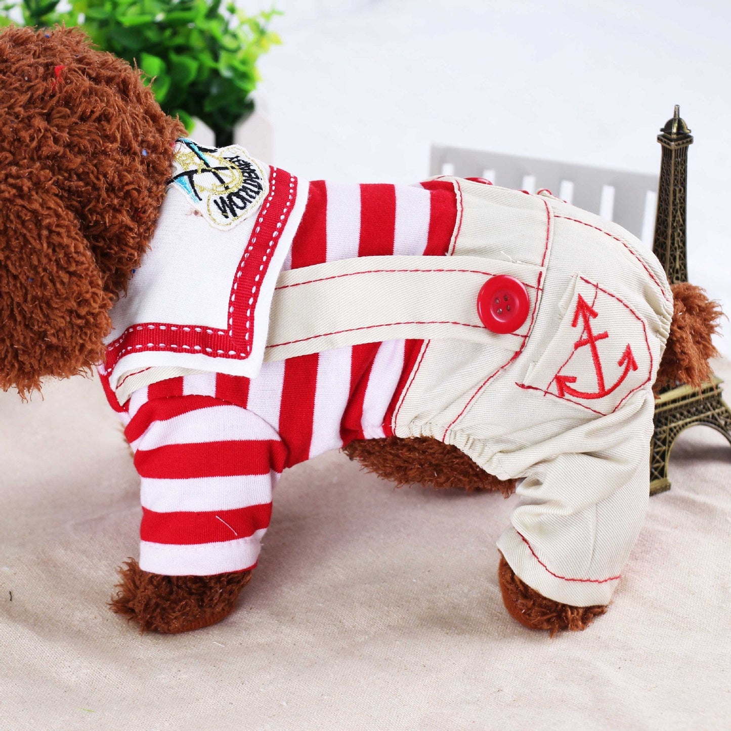 Red Cute Sailor Dog Outfit - Striped Shirt & Anchor Overalls for Small Dogs (Size : L ) Tristar Online