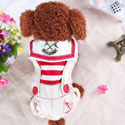 Red Cute Sailor Dog Outfit - Striped Shirt & Anchor Overalls for Small Dogs (Size : XXL ) Tristar Online