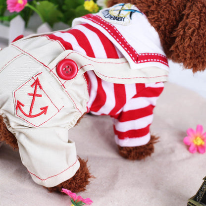 Red Cute Sailor Dog Outfit - Striped Shirt & Anchor Overalls for Small Dogs (Size : M ) Tristar Online