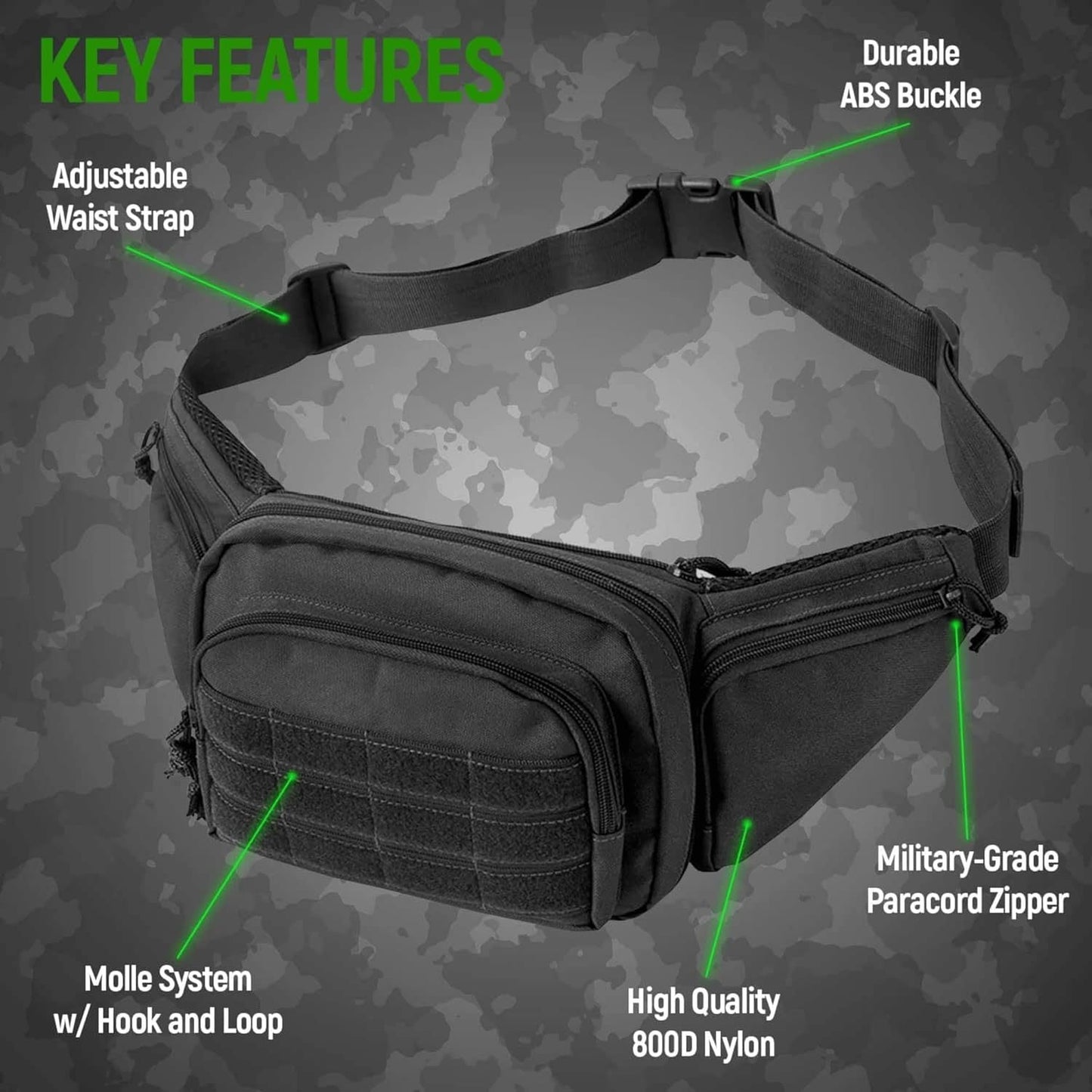 Khaki Rugged Tactical Waist Pack - MOLLE Outdoor Fanny Bag for Hiking Cycling & Travel Tristar Online