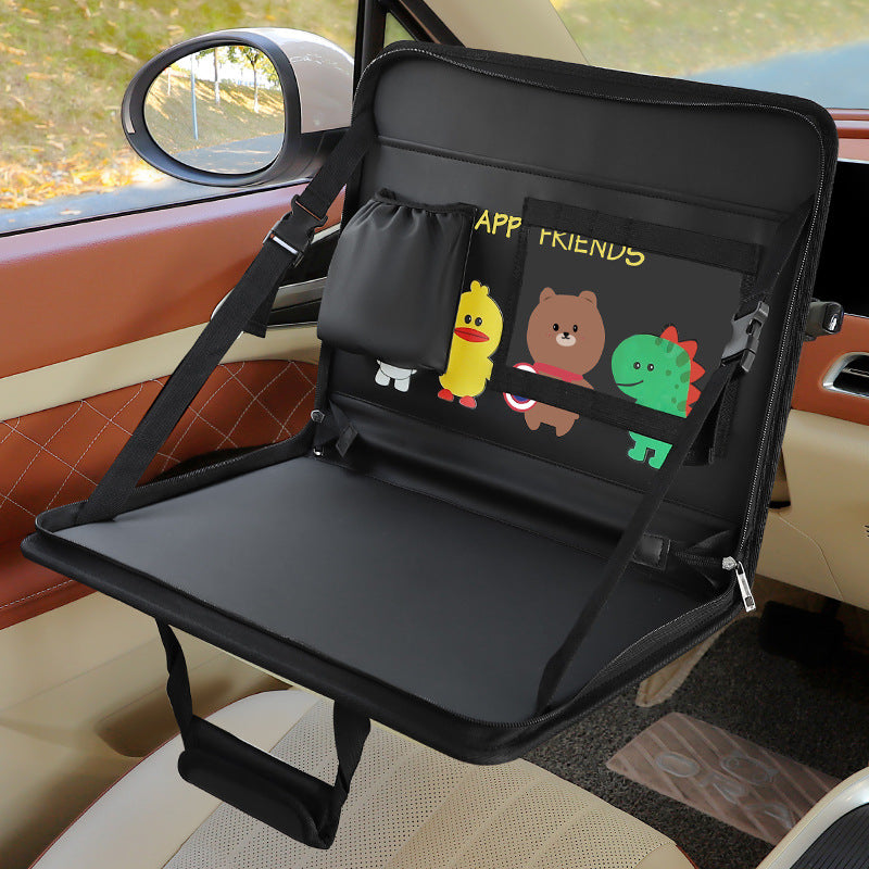 Black Foldable Car Back Seat Organizer Tray - PU Leather Travel Desk with Tablet Holder Tristar Online