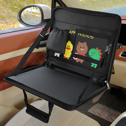 Black Foldable Car Back Seat Organizer Tray - PU Leather Travel Desk with Tablet Holder Tristar Online