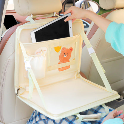 Yellow Foldable Car Back Seat Organizer Tray - PU Leather Travel Desk with Tablet Holder Tristar Online