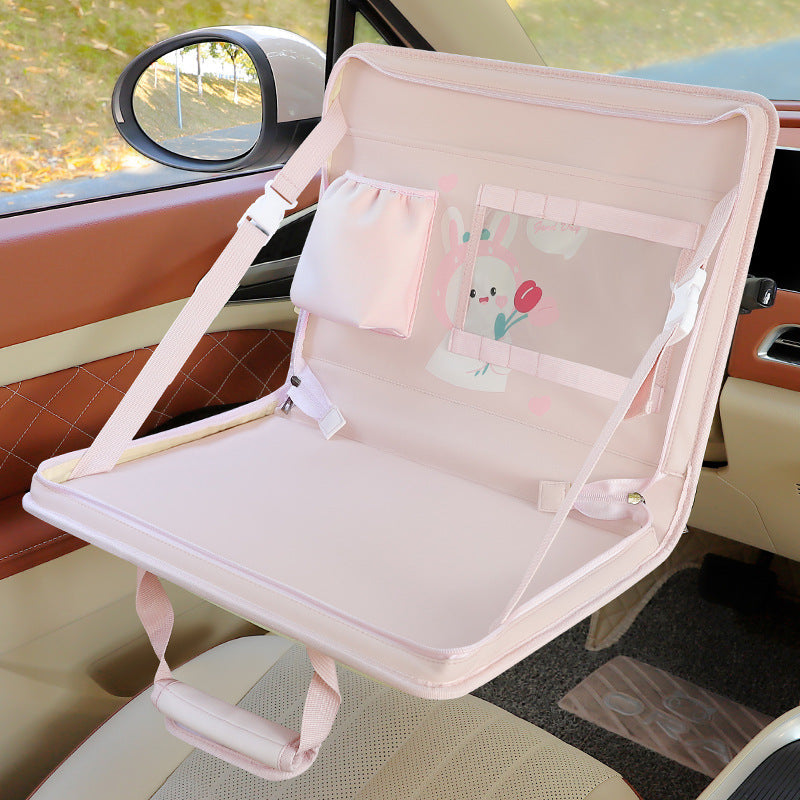 Pink Foldable Car Back Seat Organizer Tray - PU Leather Travel Desk with Tablet Holder Tristar Online