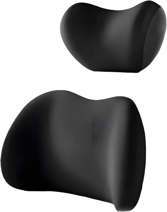 Black Ergonomic Memory Foam Car Headrest & Lumbar Support Cushion Set - Driving Comfort Neck & Back Pillow Tristar Online
