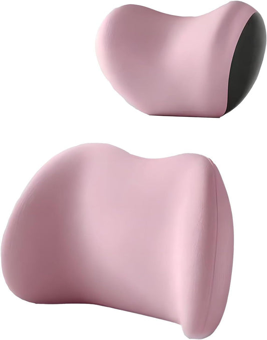Pink Ergonomic Memory Foam Car Headrest & Lumbar Support Cushion Set - Driving Comfort Neck & Back Pillow Tristar Online