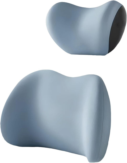 Blue Ergonomic Memory Foam Car Headrest & Lumbar Support Cushion Set - Driving Comfort Neck & Back Pillow Tristar Online