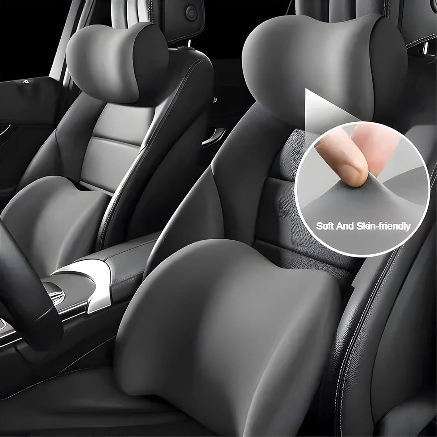 Brown Ergonomic Memory Foam Car Headrest & Lumbar Support Cushion Set - Driving Comfort Neck & Back Pillow Tristar Online