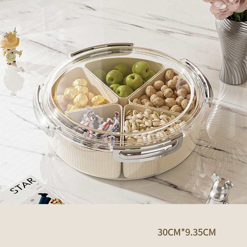 Beige And Silver Snap Button Elegant Compartment Serving Tray with Lid - Versatile Snack, Fruit & Candy Box Tristar Online