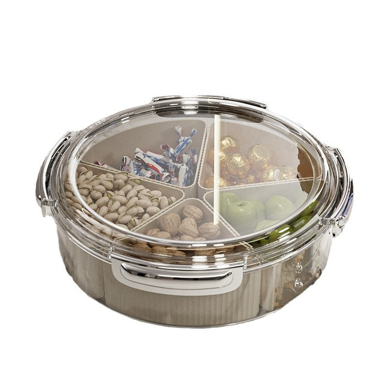 Beige And Silver Snap Button Elegant Compartment Serving Tray with Lid - Versatile Snack, Fruit & Candy Box Tristar Online