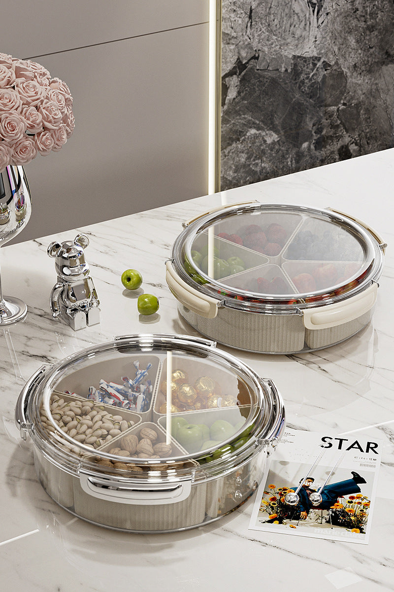 Beige And Silver Snap Button Elegant Compartment Serving Tray with Lid - Versatile Snack, Fruit & Candy Box Tristar Online