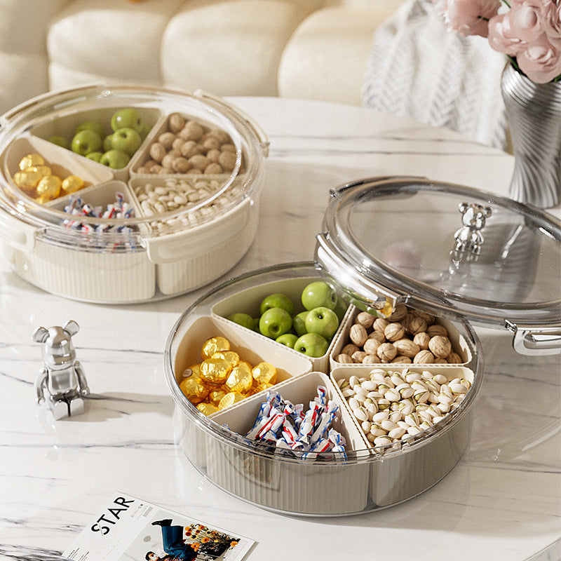 Beige And Beige Snap Button Elegant Compartment Serving Tray with Lid - Versatile Snack, Fruit & Candy Box Tristar Online