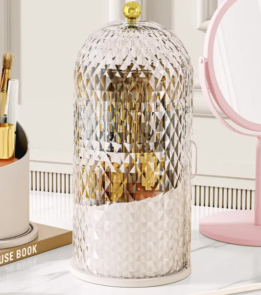 White Elegant 360 Rotating Makeup Brush Holder & Cosmetic Organizer with Dustproof Dome Lid(Makeup is a prop for shooting and is not included) Tristar Online