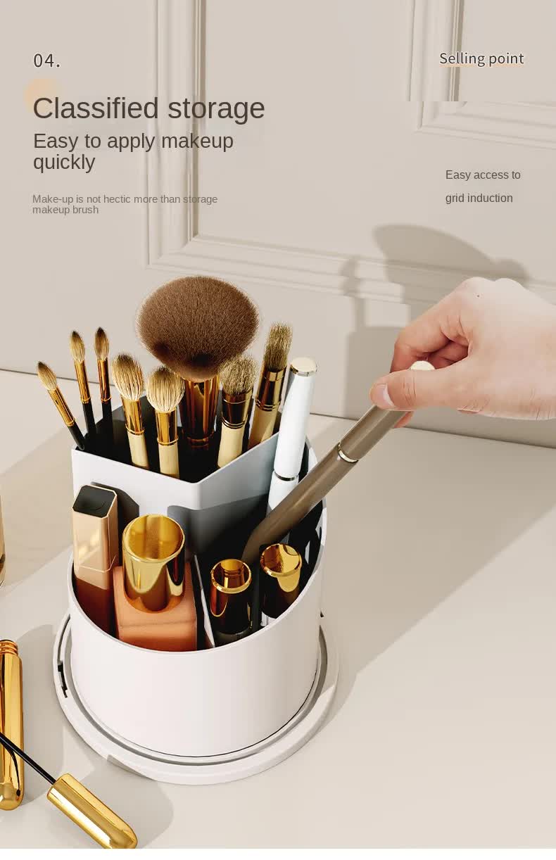 White Elegant 360 Rotating Makeup Brush Holder & Cosmetic Organizer with Dustproof Dome Lid(Makeup is a prop for shooting and is not included) Tristar Online
