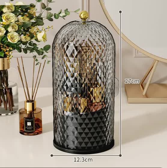 Black Elegant 360 Rotating Makeup Brush Holder & Cosmetic Organizer with Dustproof Dome Lid(Makeup is a prop for shooting and is not included) Tristar Online