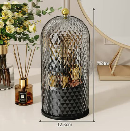 Black Elegant 360 Rotating Makeup Brush Holder & Cosmetic Organizer with Dustproof Dome Lid(Makeup is a prop for shooting and is not included) Tristar Online
