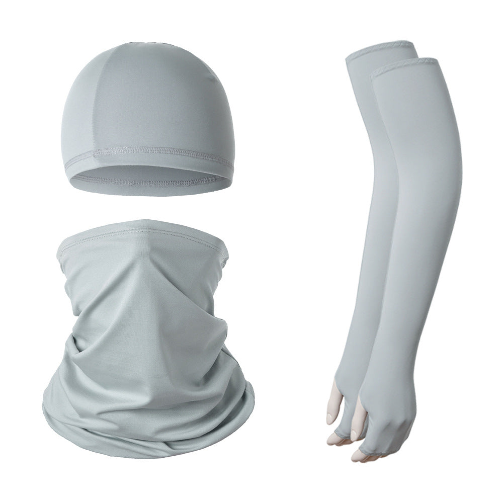 2 Sets Light Grey Cooling UV Protection Set - 2 Skull Cap, 2 Neck Gaiter & 4 Arm Sleeves for Outdoor Sports Tristar Online