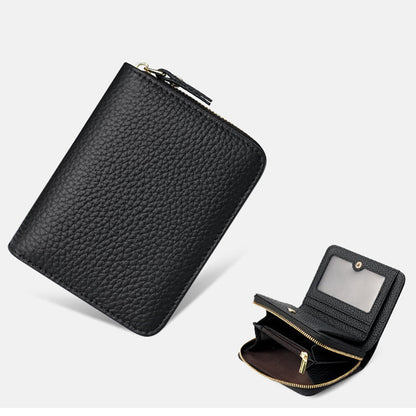 Black Compact RFID Genuine Leather Wallet for Women - Secure Zipper Card Holder & Coin Purse Tristar Online