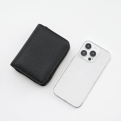 Black Compact RFID Genuine Leather Wallet for Women - Secure Zipper Card Holder & Coin Purse Tristar Online