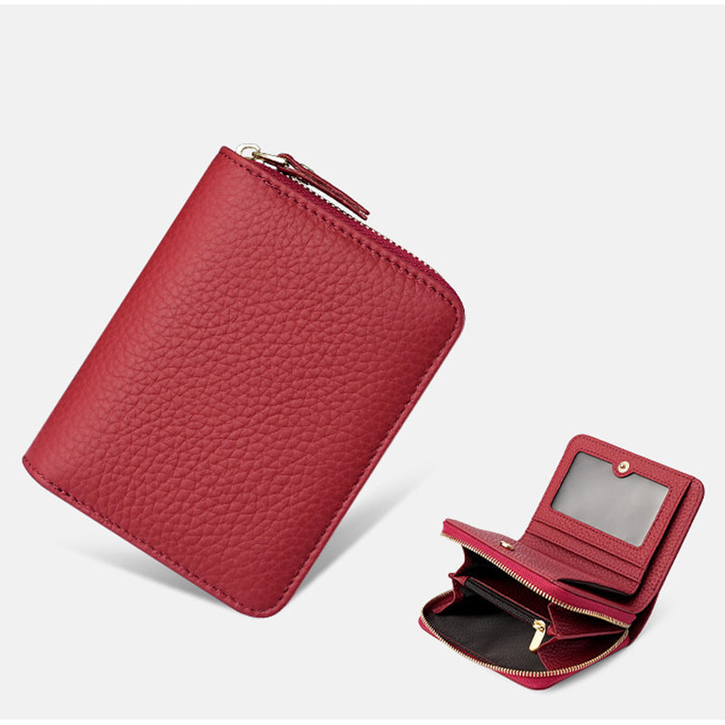 Red Compact RFID Genuine Leather Wallet for Women - Secure Zipper Card Holder & Coin Purse Tristar Online