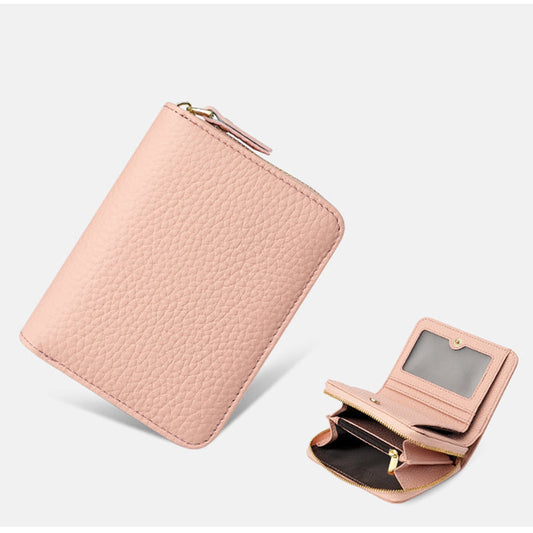 Pink Compact RFID Genuine Leather Wallet for Women - Secure Zipper Card Holder & Coin Purse Tristar Online