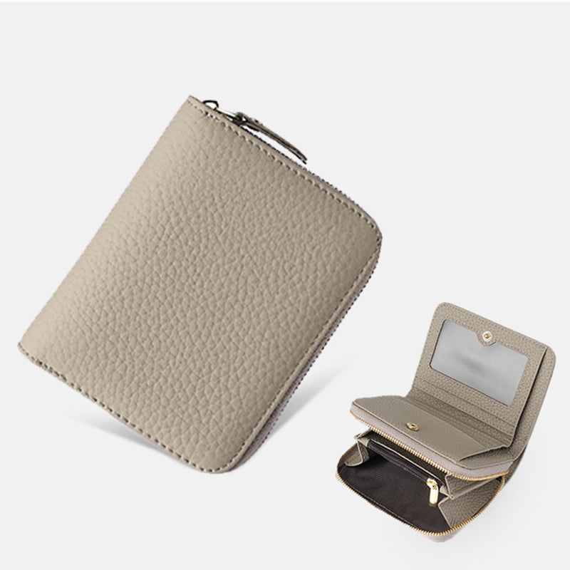 Grey Compact RFID Genuine Leather Wallet for Women - Secure Zipper Card Holder & Coin Purse Tristar Online