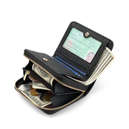 Grey Compact RFID Genuine Leather Wallet for Women - Secure Zipper Card Holder & Coin Purse Tristar Online